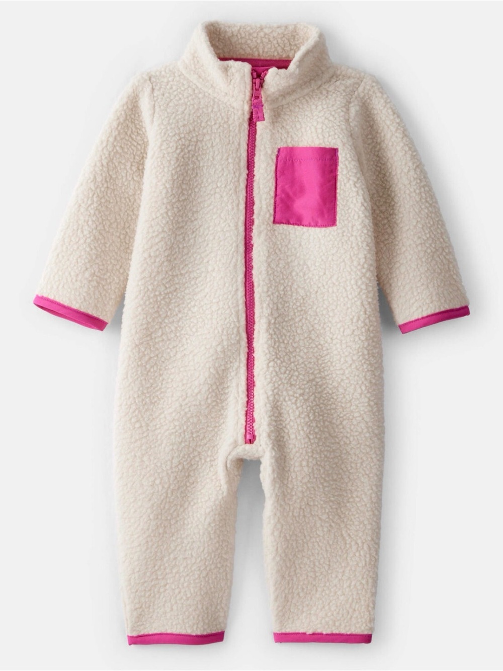 Cozy Cream Sherpa One-Piece with Pink Trim